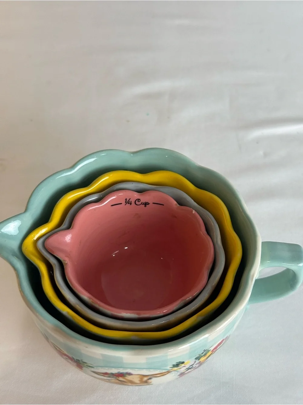 Pioneer Woman Measuring Cups Sweet Romance Blossoms 4Pc Ceramic Bowl Set Gingham